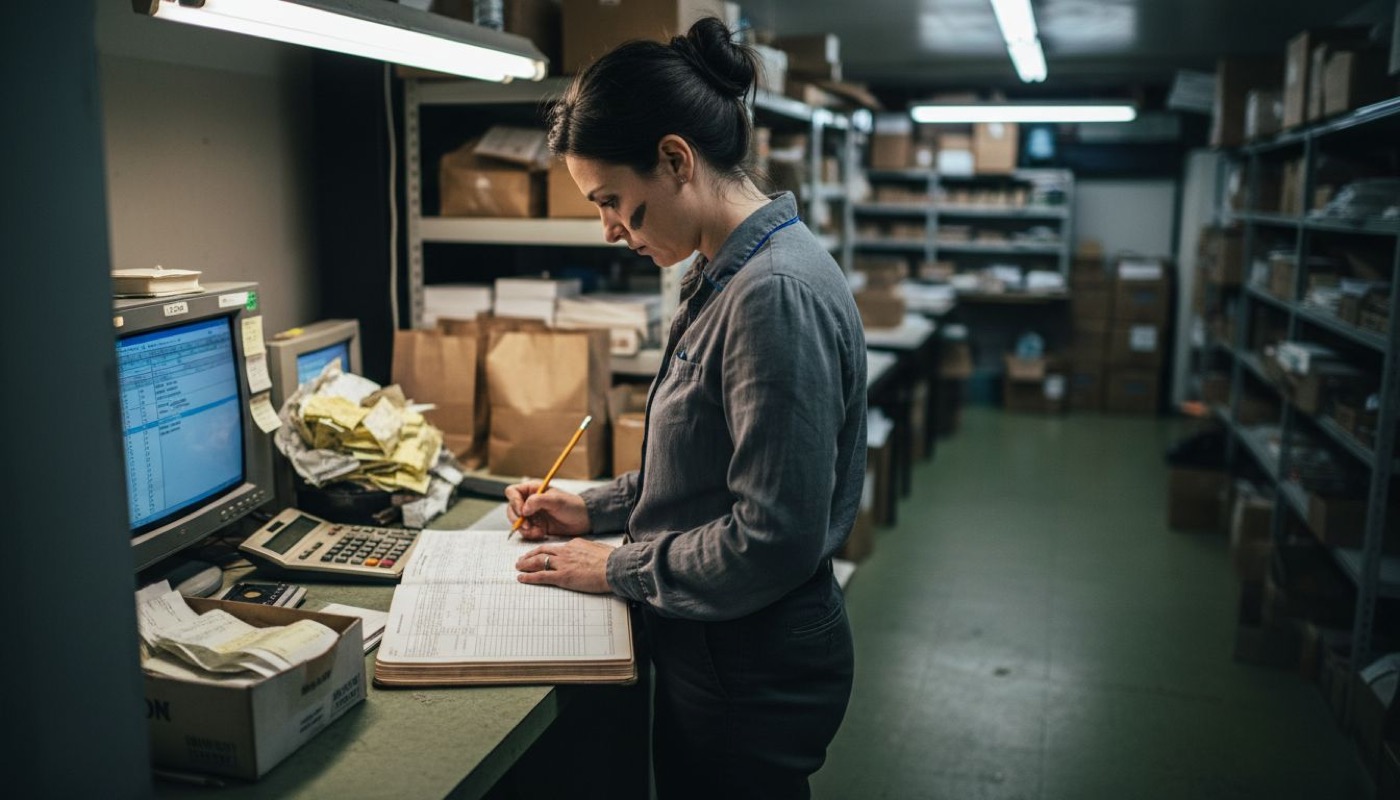 Bookkeeper reviewing audit procedures at desk