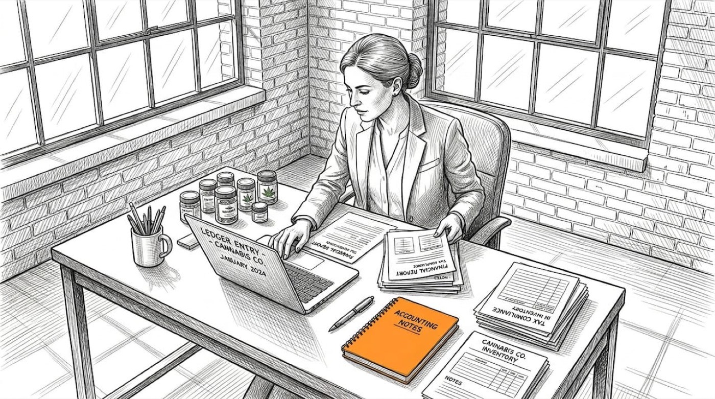 Accountant sorting cannabis inventory documents