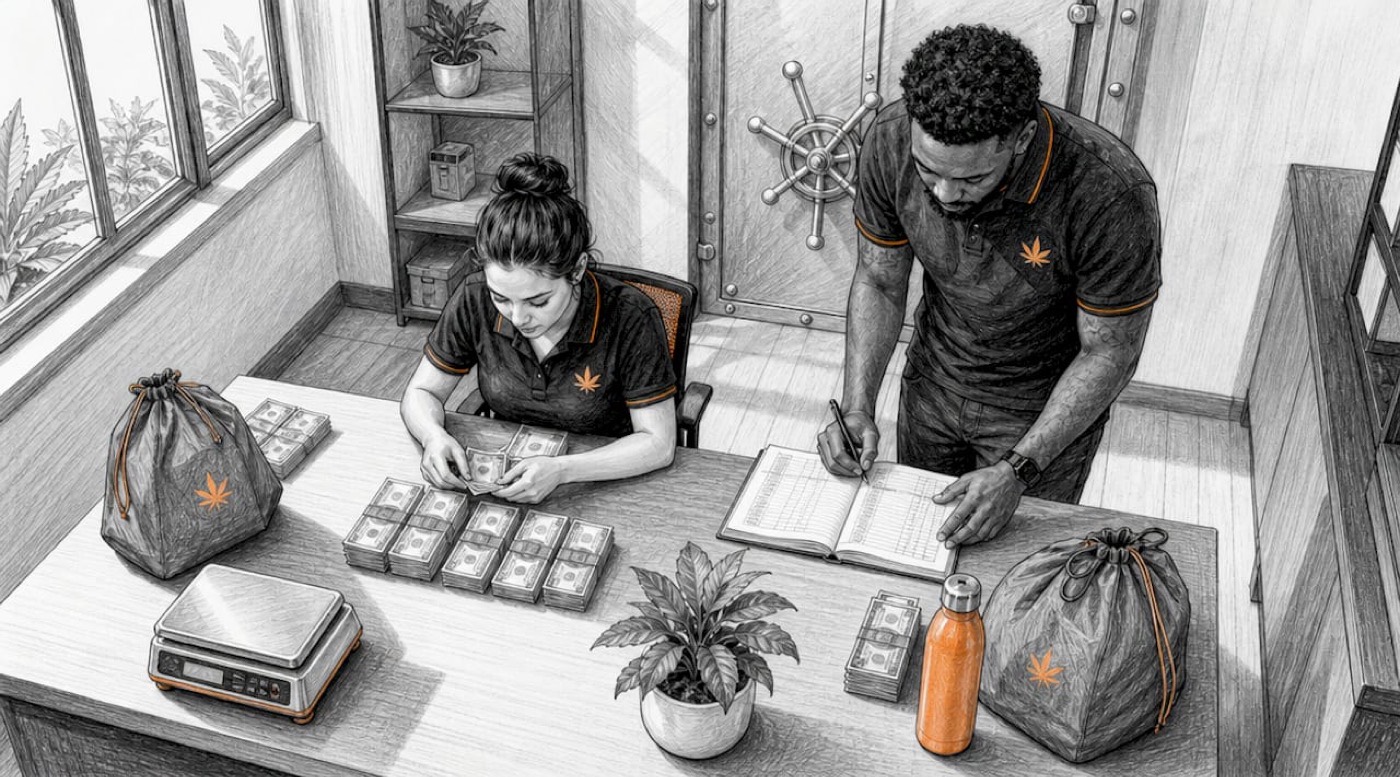 Two employees counting and verifying cash