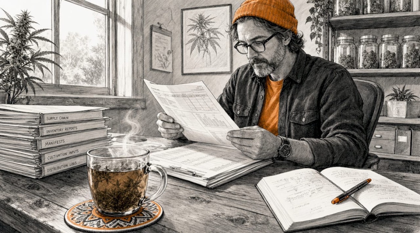 Person reviewing cannabis supply chain documents