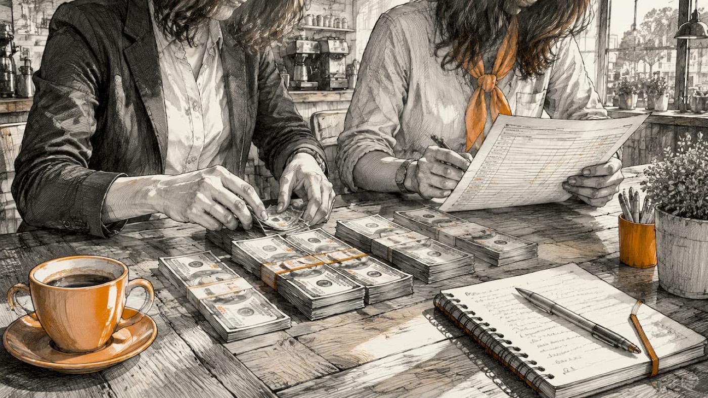 Two employees performing cash count with verification